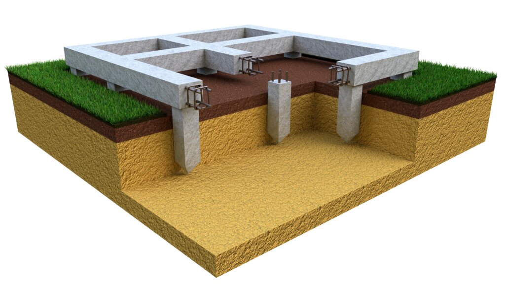 3D illustration of pier and beam foundation