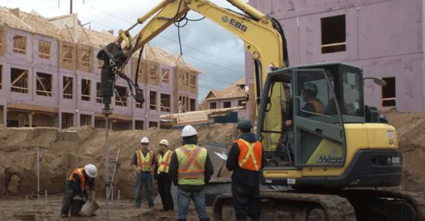 helical piles installation to a home